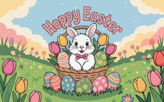 happy easter bunny with eggs vector