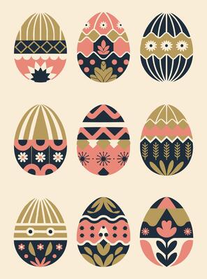 easter eggs set of nine different designs