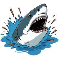 Cartoon shark with sharp teeth isolated illustration on white background vector