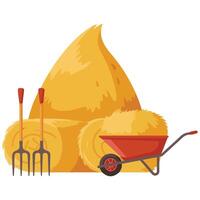 Cartoon haystack with pitchfork isolated illustration on white background vector