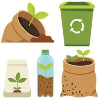 Bio fertilizer and compost bin art isolated on white background vector