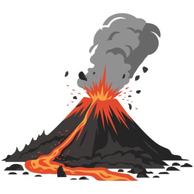 Volcano eruption lava isolated illustration on white background