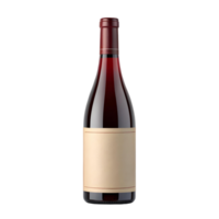 Isolated red wine bottle with blank label against a transparent background in a studio setting for advertising png