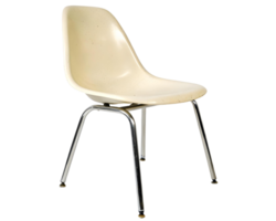 vintage chair with cream plastic seat and chrome legs on a transparent background in studio shot png