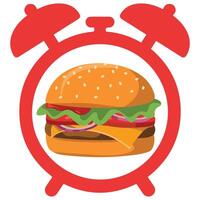 Hamburger with alarm clock isolated illustration on white background vector