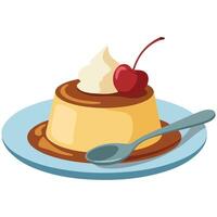 Pudding dessert on plate isolated illustration on white background vector