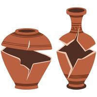broken pottery ancient ceramic vases isolated illustration on white background vector