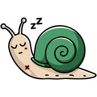 tired slug resting in shell isolated illustration on white background vector