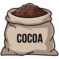 cocoa beans in burlap sack isolated illustration on white background vector