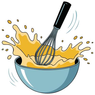Mixing bowl with whisk kitchen tool isolated illustration on white background