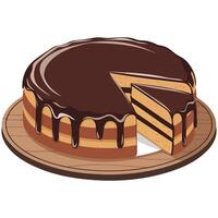 Chocolate layer cake on board isolated illustration on white background vector