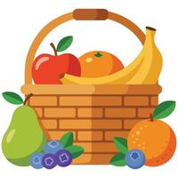 Cartoon fruit basket with berries isolated illustration on white background vector