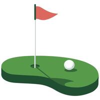 Golf hole with flagstick on green isolated illustration on white background vector