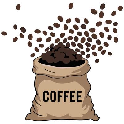 jute bag filled with coffee beans isolated illustration on white background