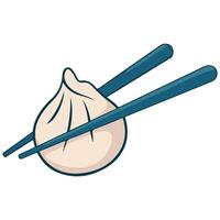 Baozi dumpling with chopsticks art isolated on white background vector