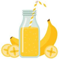 Banana smoothie in jar with straw isolated illustration on white background vector