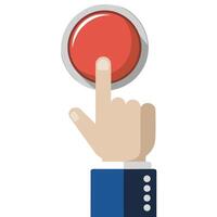 hand pressing red warning button isolated illustration on white background vector