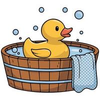 Duck floating in bucket isolated illustration on white background vector
