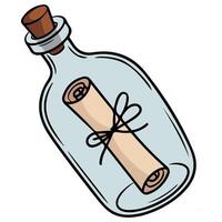 Folded scroll message in bottle isolated illustration on white background vector