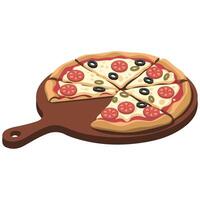 Pizza with toppings isometric isolated illustration on white background vector