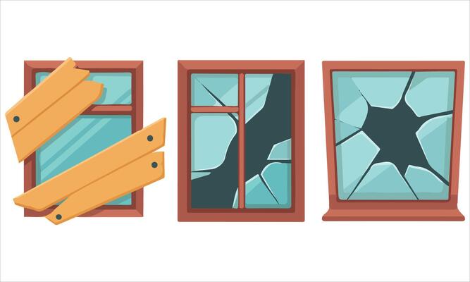 Broken windows disaster damage isolated illustration on white background
