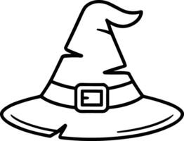 Curved Witch Hat Line Art - Magical Halloween Outline Illustration vector