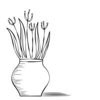 Potted plant with leaves line icon. linear style for mobile concept and web design. Plant in flower pot with shadow, outline icon. vector