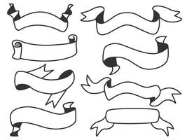 Ribbon doodle sketch style set vector