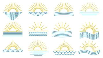 Sun and sea set of color line icons vector