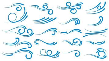 Blue waves and splashes of water set vector