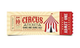 retro circus ticket in red and yellow colors, vintage event pass vector