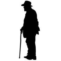 Silhouette Of Elegant Elderly Man Walking With Cane In Side Profile View vector