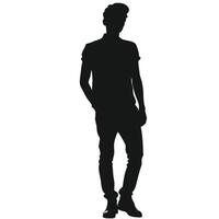 Silhouette Of A Young Man Standing With Hand In Pocket Illustration vector
