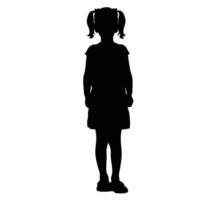 Girl Silhouette Standing Front View With Ponytails Isolated On White Background vector