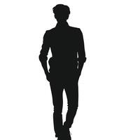 Man Silhouette Walking Confidently With Hands In Pockets Wearing Casual Attire vector