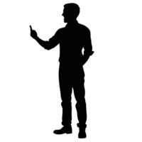 Silhouette Of A Man Pointing Upward Business Presentation Style Leader Gesturing Ideas vector
