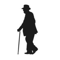 Silhouette Of Senior Man Walking With Cane Symbolizing Aging And Style vector
