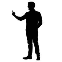 Silhouette Of Professional Man Pointing Upward Isolated On White Background Art vector