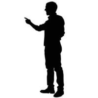 Full Length Silhouette Of Standing Man Pointing Index Finger Forward Gesture vector