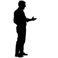 Silhouette Of Businessman In Shirt And Trousers Speaking While Gesturing His Hands vector