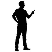Silhouette Of A Man Pointing Gesture Suggesting Direction Or Choice Standing Confidently vector