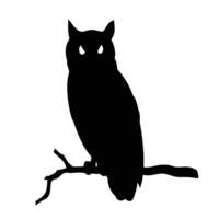 Silhouette Of An Owl Perched On A Branch With A White Background vector