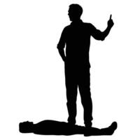 Silhouette Of Dominant Man Stepping On Another Person With Pointing Finger Gesture vector