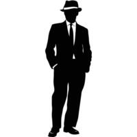Silhouette Of A Man In A Suit With A Hat Illustration vector