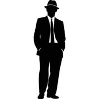 Silhouette Of Man In Suit And Hat Elegant Retro Style Image vector