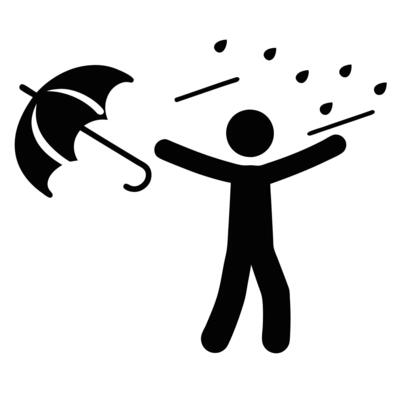 Illustration Of Stick Figure With Umbrella Experiencing Rainy Weather Conditions