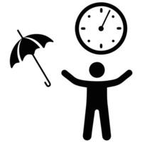 Icon Of Person With Arms Raised Beside Umbrella And Clock Symbol vector