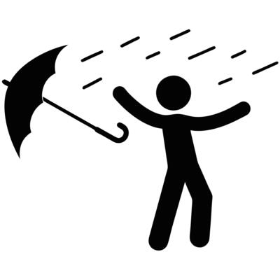 Stick Figure In Rain With Umbrella Weather Icon Illustration