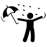 Pictogram Person Holds Umbrella Rejoicing In The Rain Minimalist Weather Symbol vector