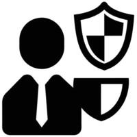 Security Consultant With Shield Black And White Icon Data Protection Concept vector